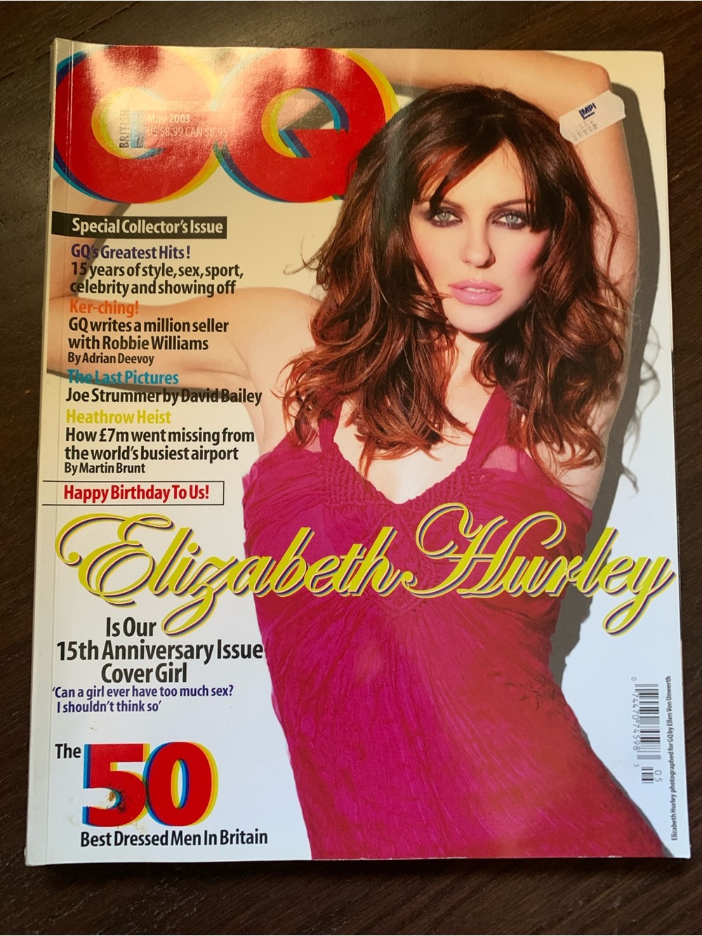 GQ British vintage May 2003 iconic 15th anniversary Elizabeth Hurley cover